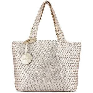 ILSE JACOBSEN Reversible Woven Tote Bag Gold Silver Metallic Oversized Coastal